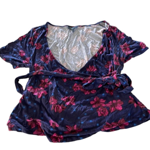 ModCloth Floral Wrap Top Pink and Blue Size 2X